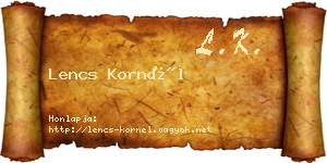 Lencs Kornél névjegykártya